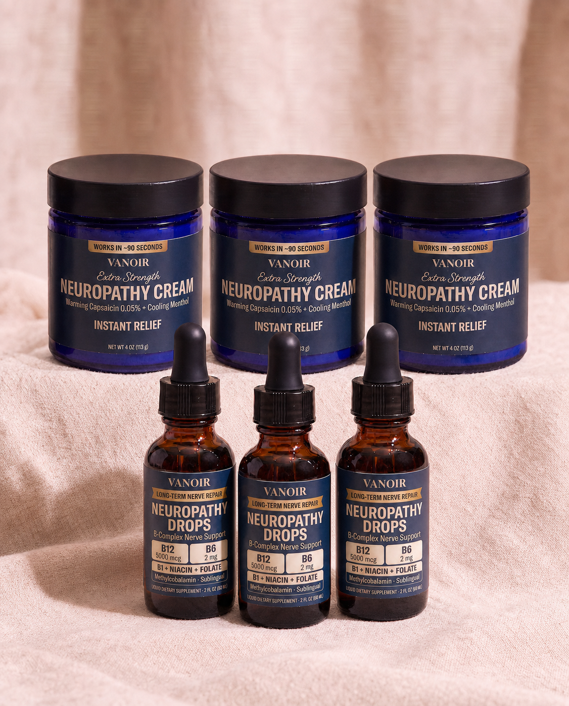 Vanoir Neuropathy Kit — 90-Day Protocol: 3 drops + 3 creams