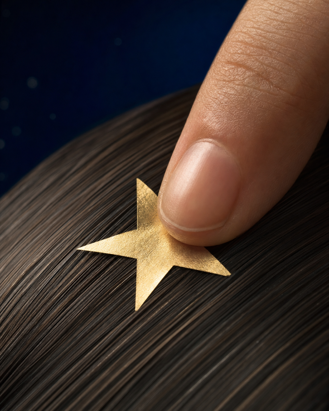 Fingertip pressing star onto hair