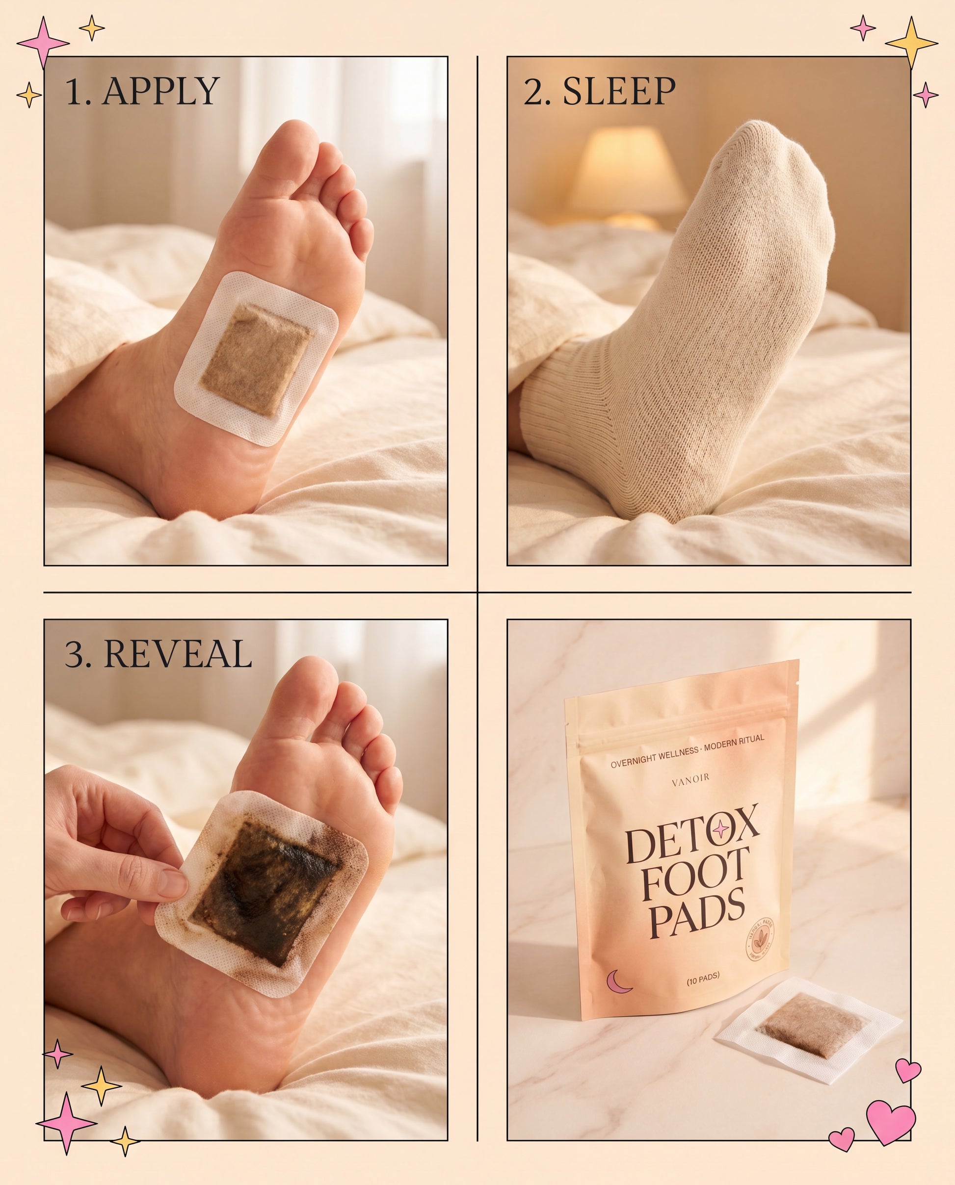 How to use — Apply, Sleep, Reveal — 3-step instructional