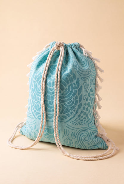 Wears hands-free as a drawstring backpack