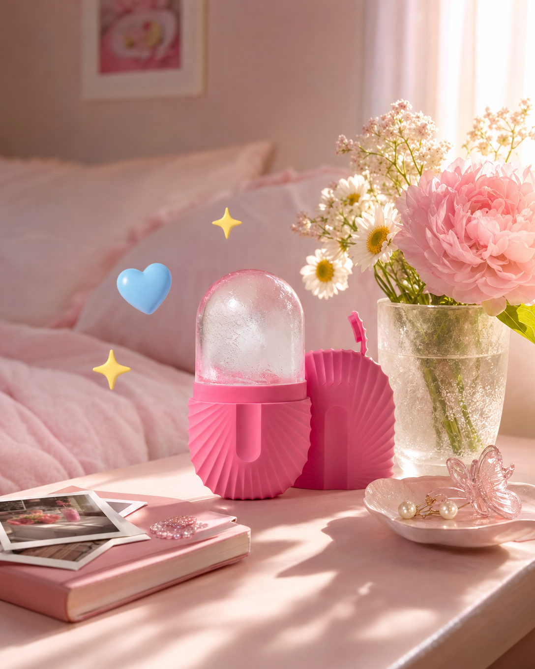 Roller on bedside nightstand
