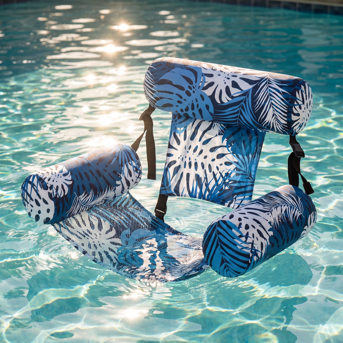AquaLounger Blue lounger floating in pool