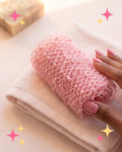 Coiled net on folded towel