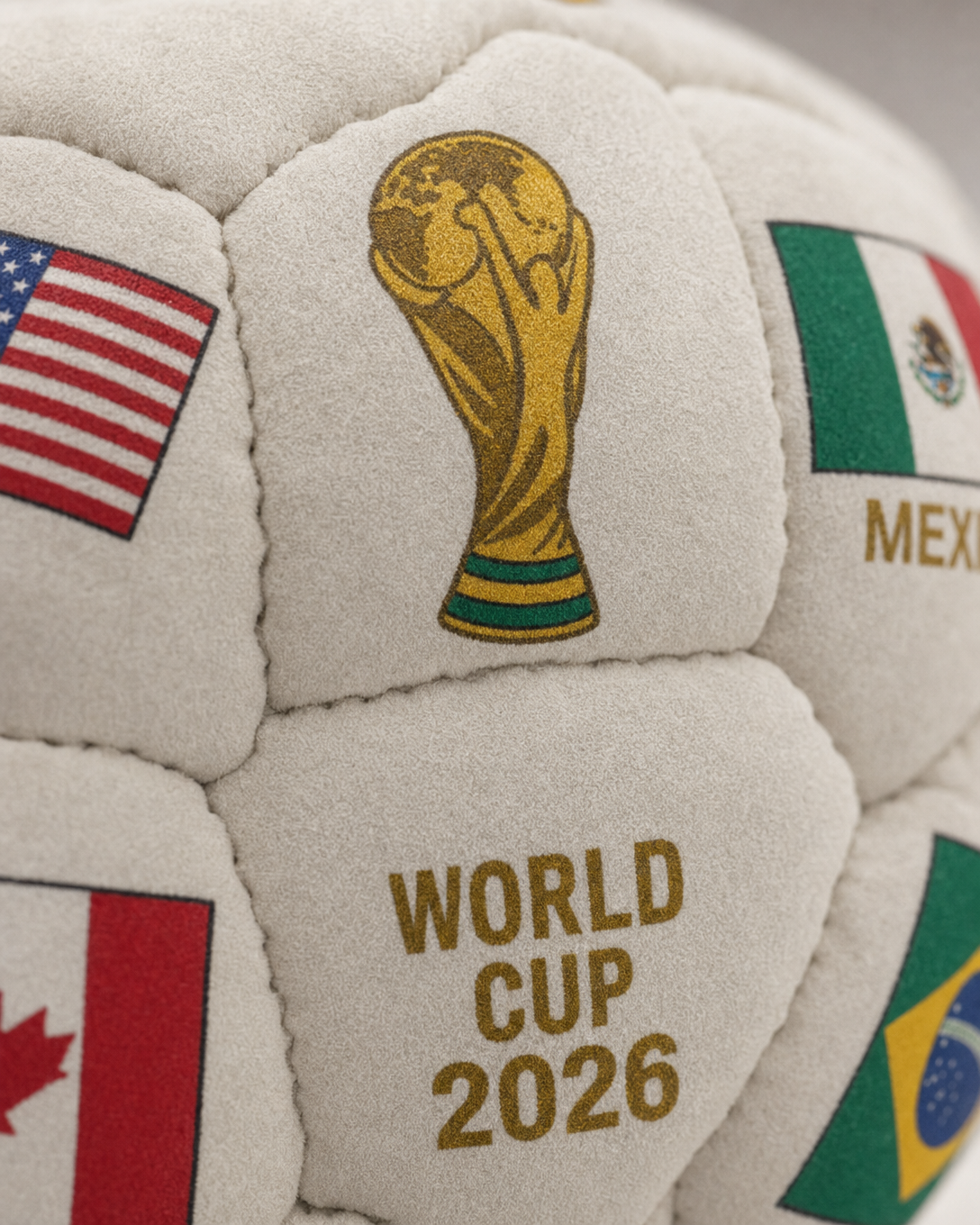 Suede panel + gold trophy macro detail