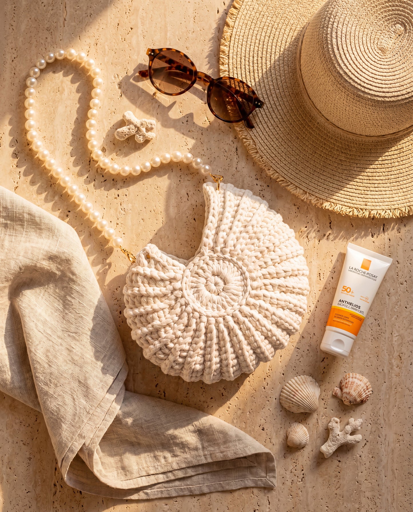 Styled beach-day flatlay