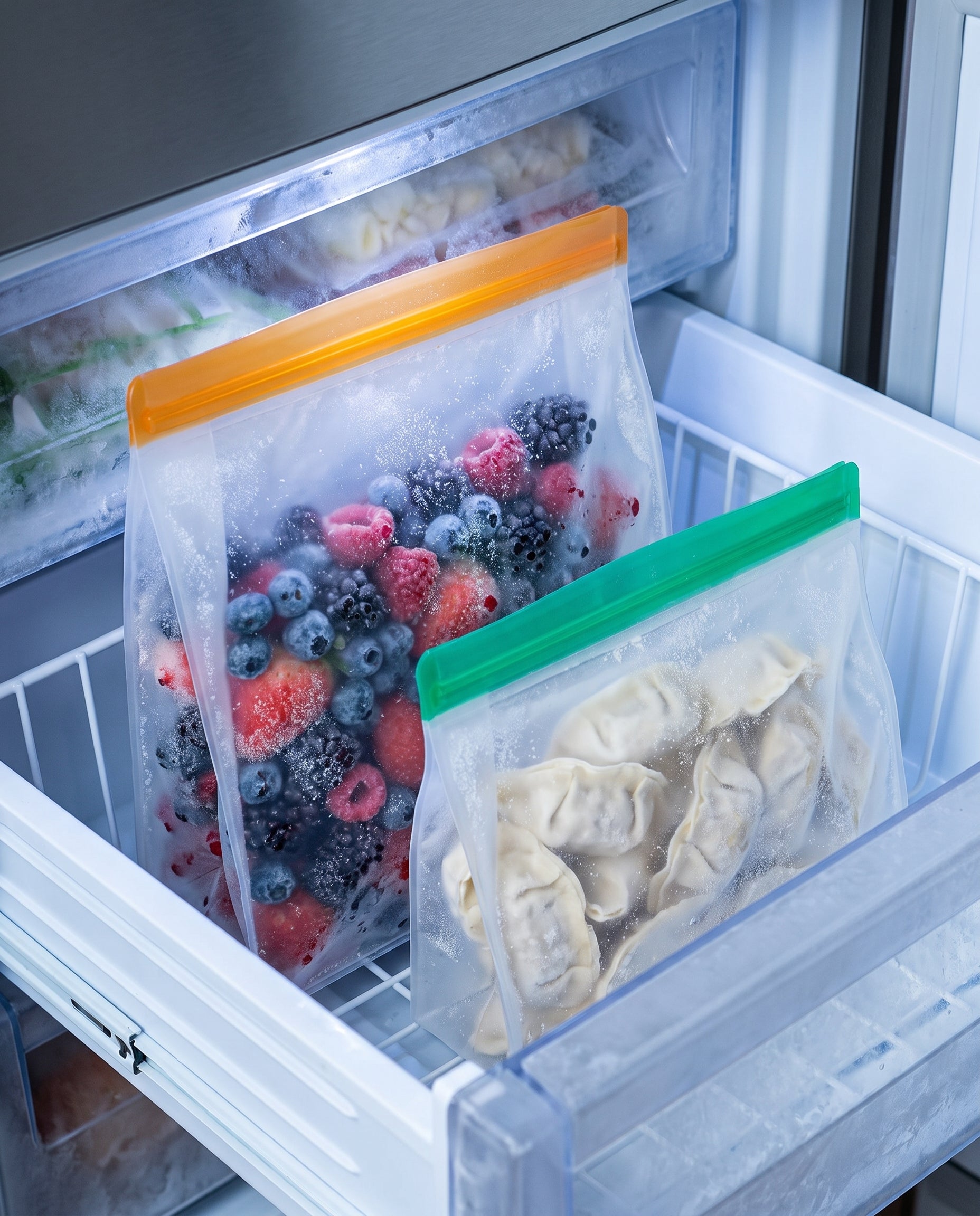 FreshVault bags in the freezer drawer