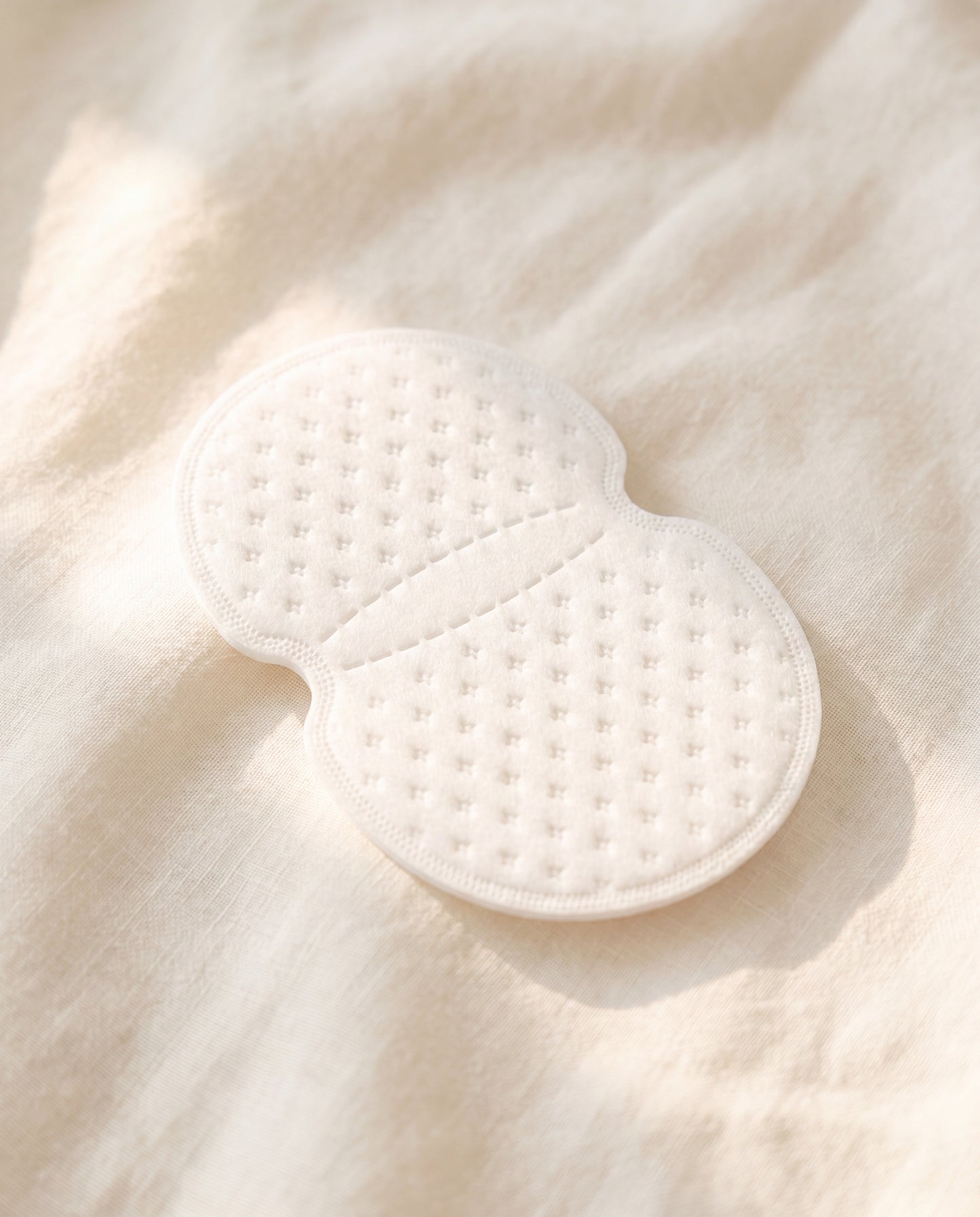 Single sweat pad on cream linen — honeycomb texture