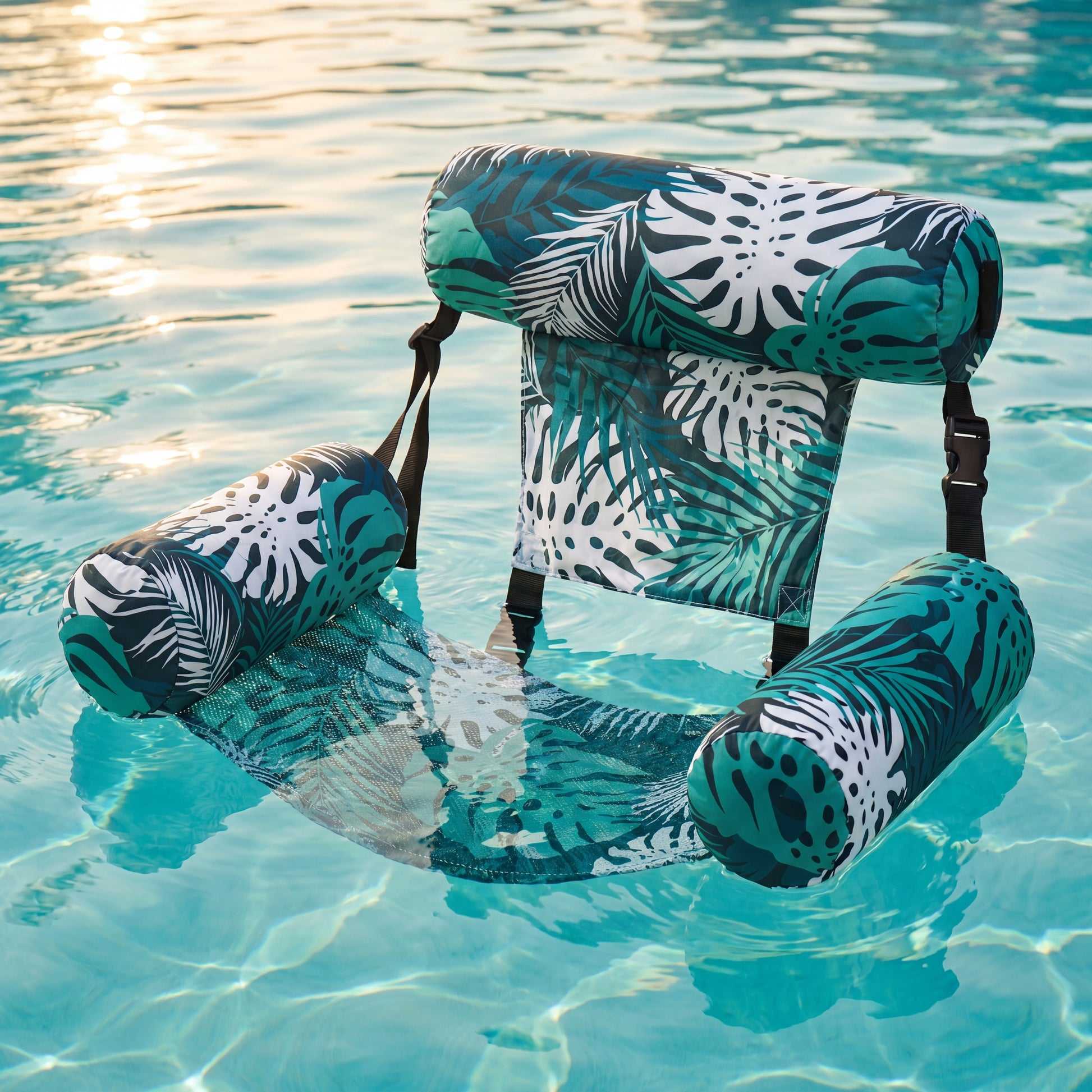AquaLounger Green lounger floating in pool