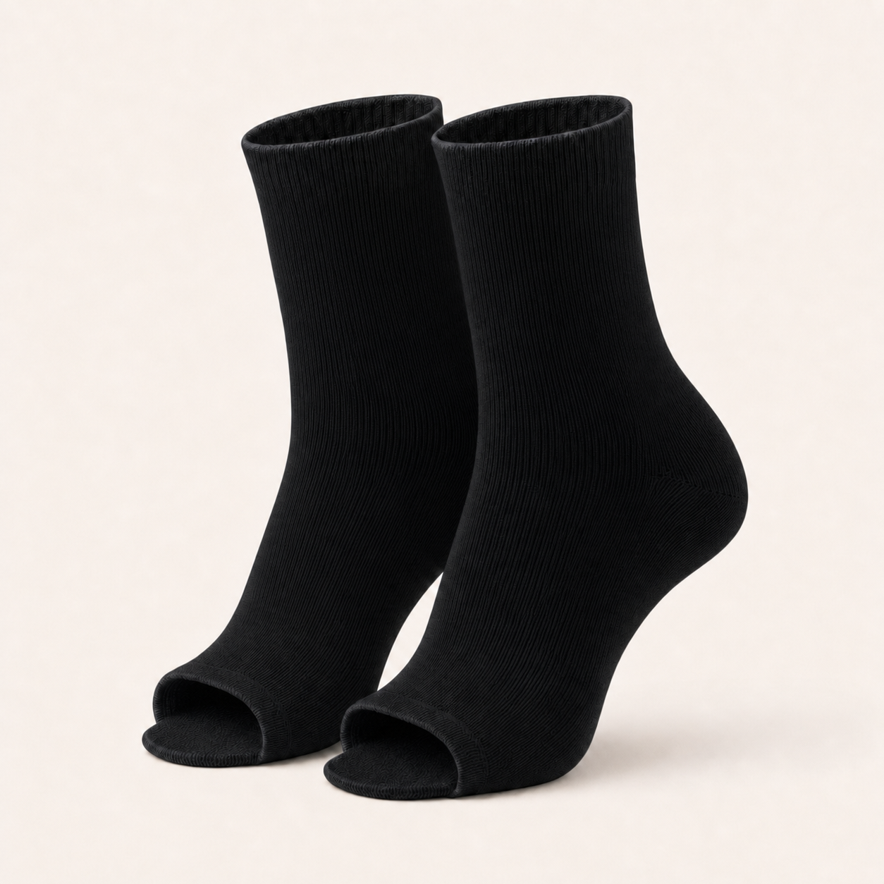 One pair of plain open-toe ankle compression socks in black
