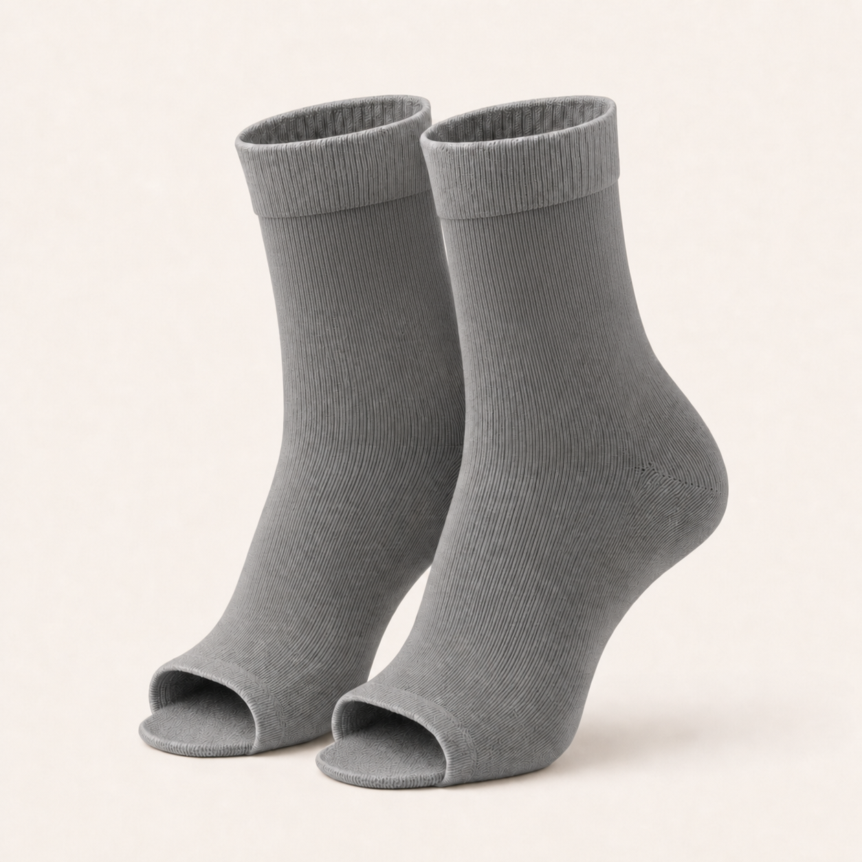 One pair of plain open-toe ankle compression socks in grey