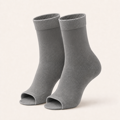 One pair of plain open-toe ankle compression socks in grey