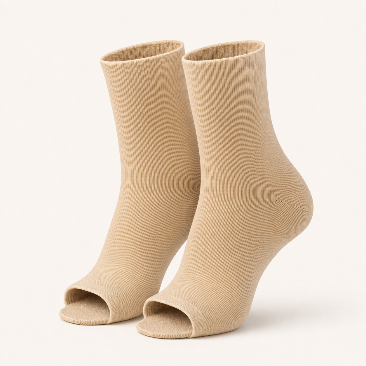 One pair of plain open-toe ankle compression socks in nude