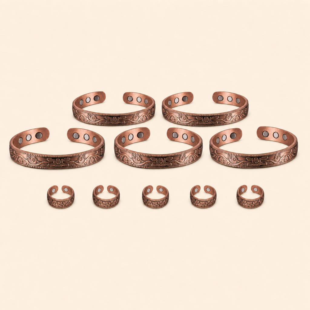 Vanoir CopperGrip - 5 bracelets + 5 free rings (buy 3 get 2 free)