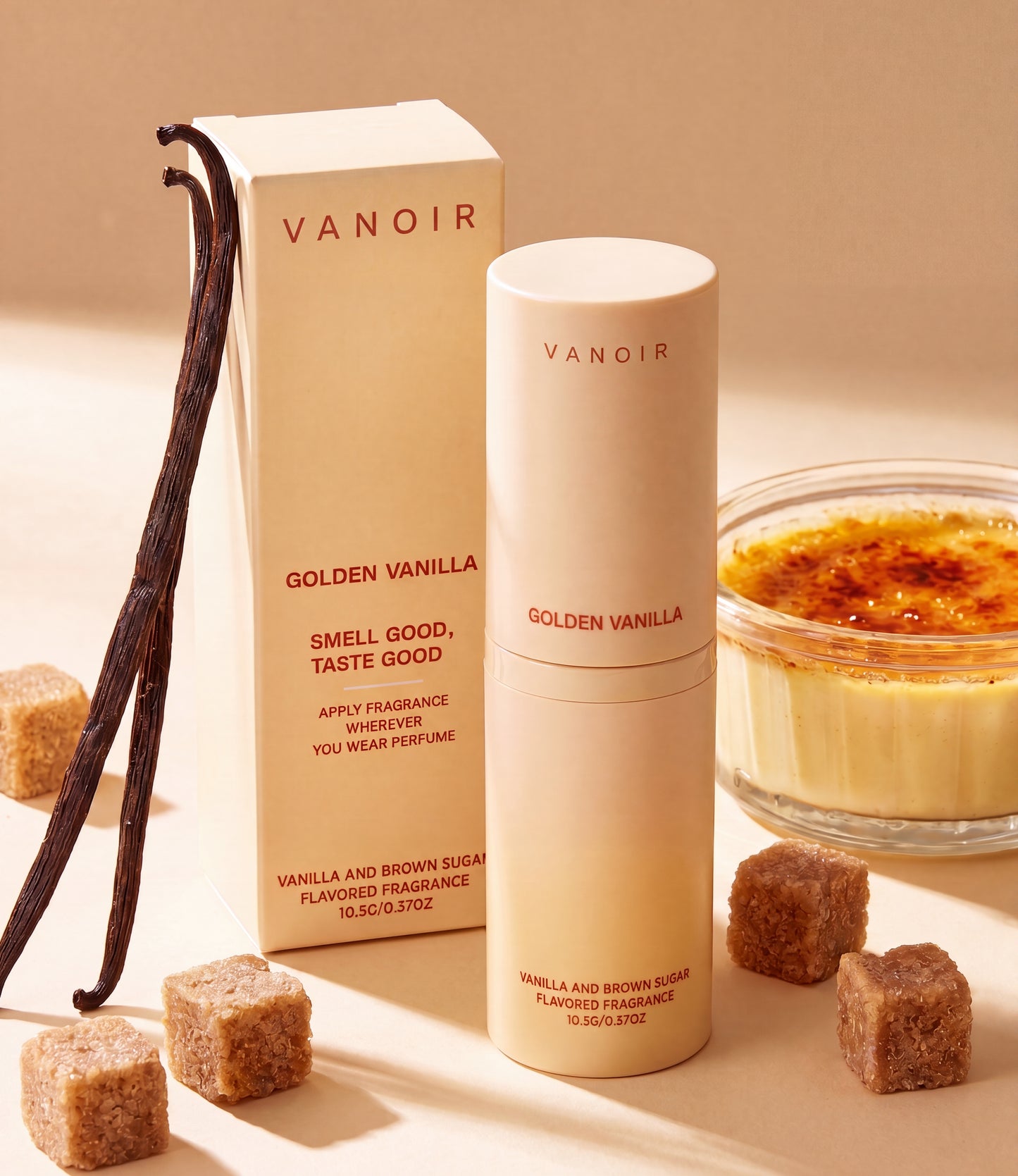Golden Vanilla stick with creme brulee, vanilla beans and brown sugar