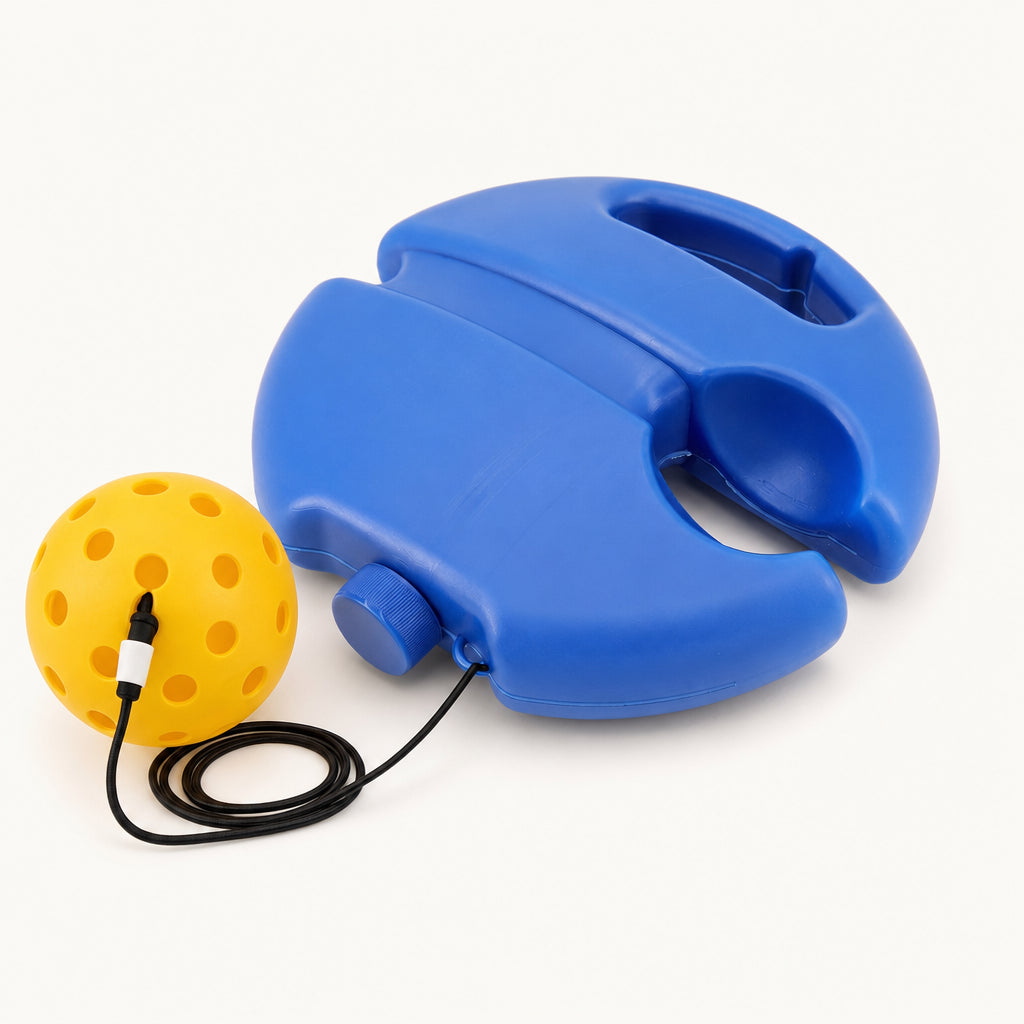 HomeCourt Starter: one weighted base with a tethered pickleball and cord