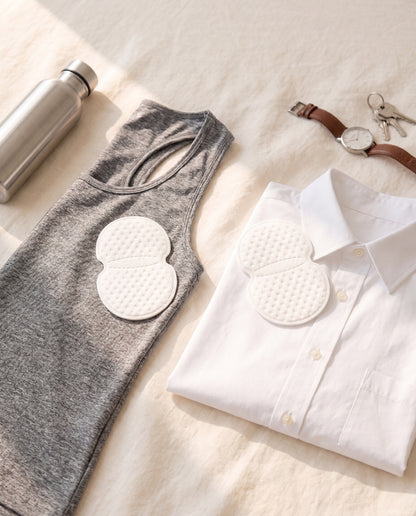 Gym-to-work flat-lay with sweat pads