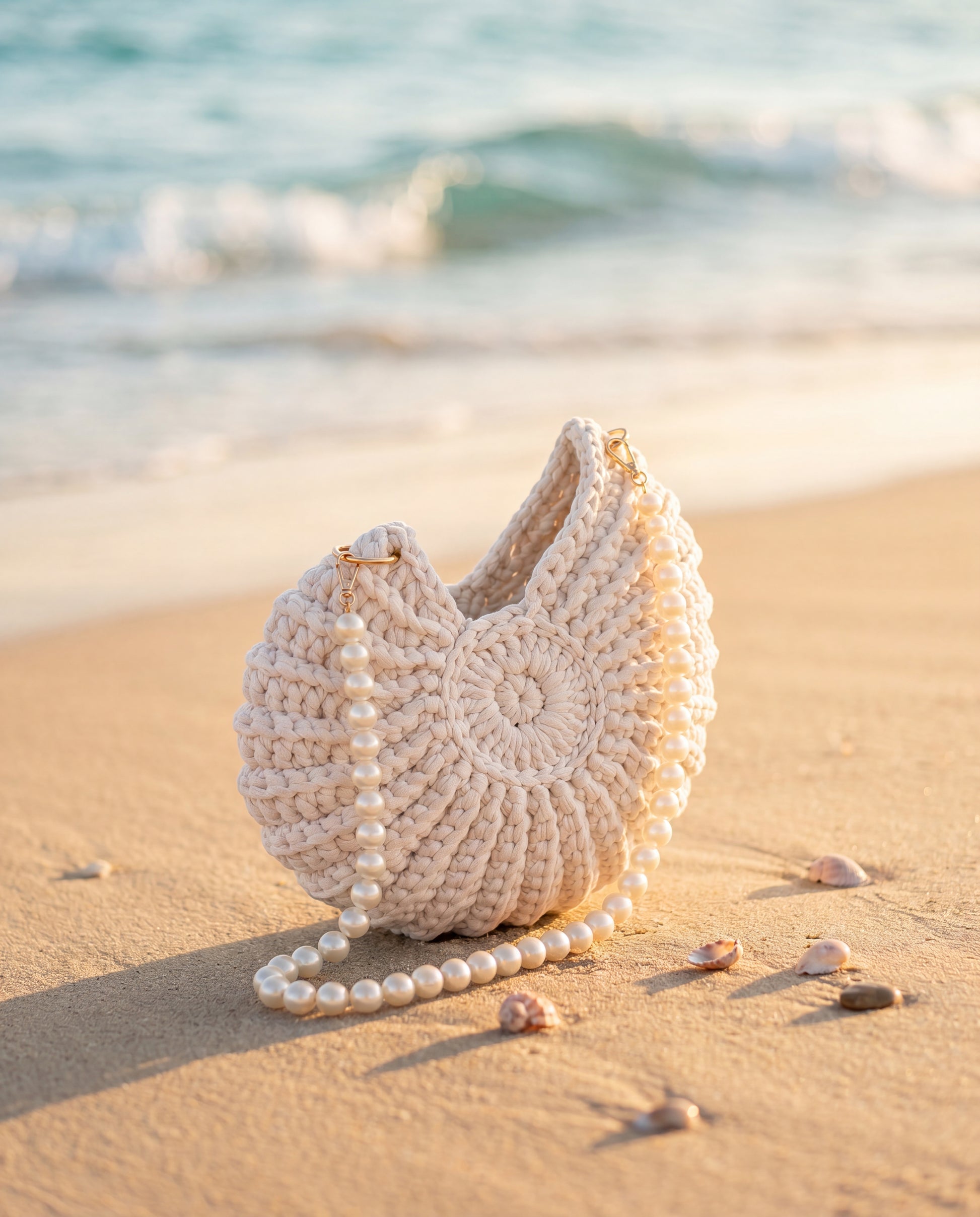 Pearl shell bag on the sand