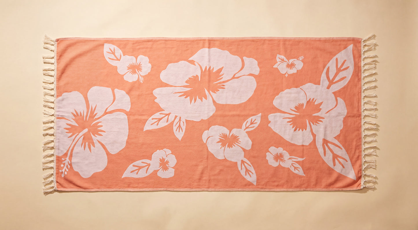 Coral print — full Turkish cotton beach towel