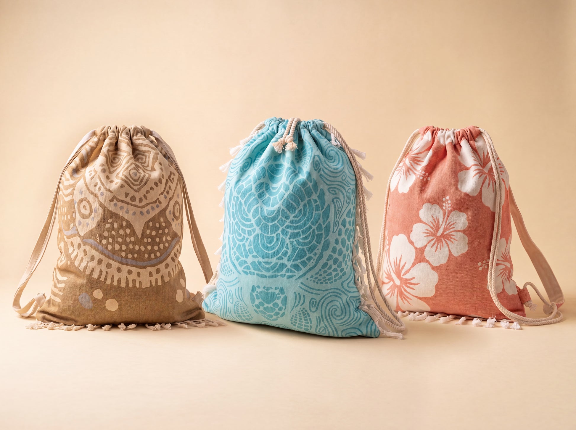 All three prints — the Complete Set (Sand, Aqua, Coral)